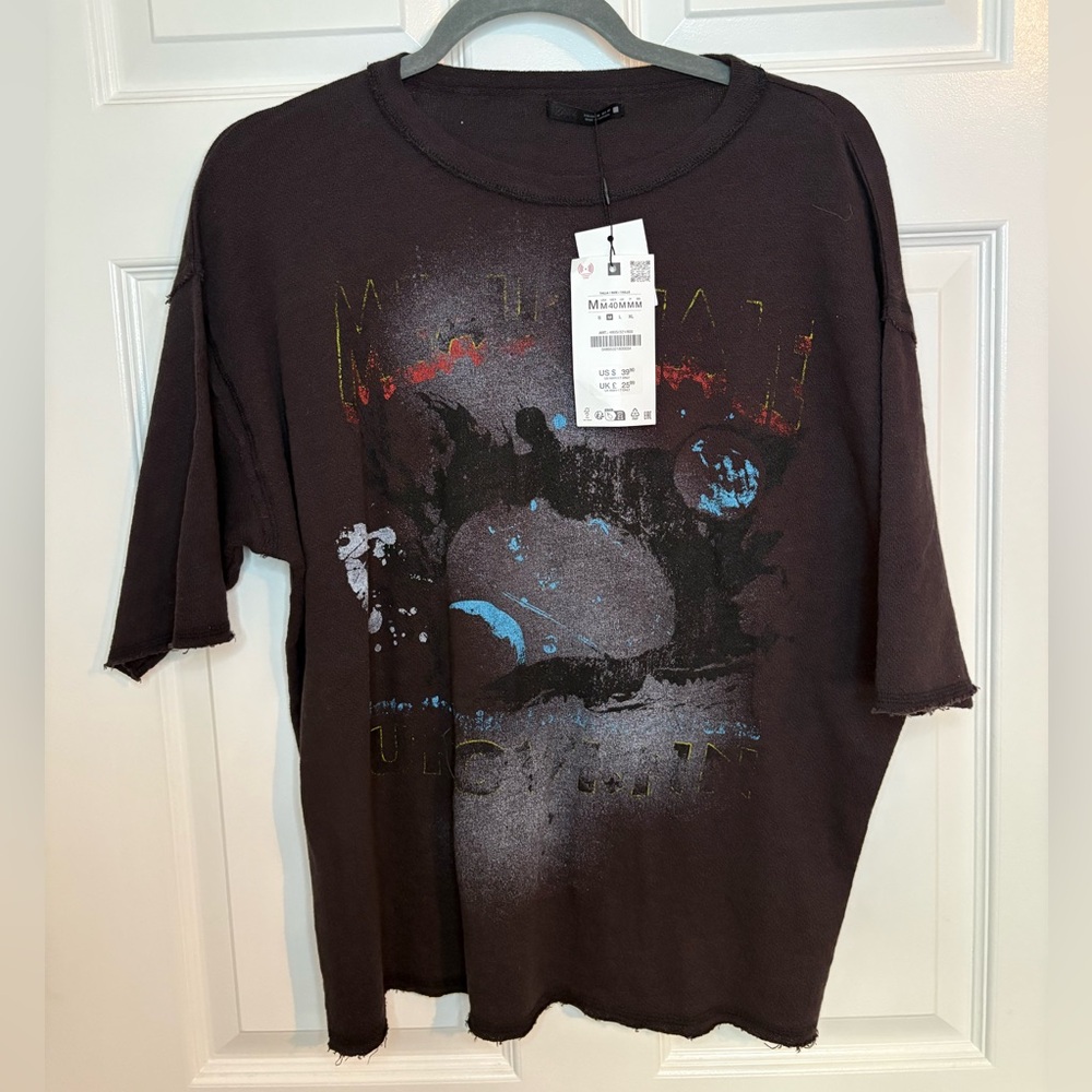 NWT Zara Dark Brown Graphic Tee